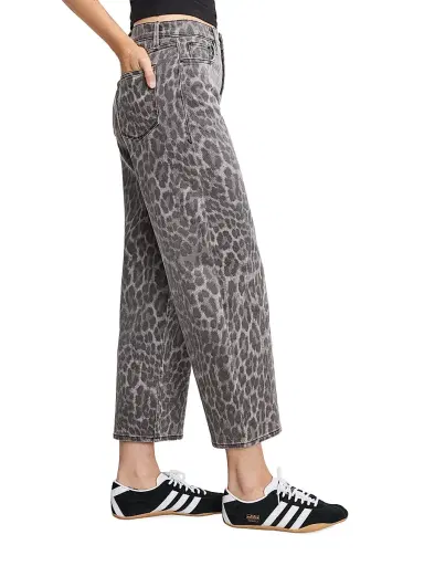 Good American Women's Good Standard Leopard Barrel Jeans - Grey Lucky Leopard | Thumbnail 4 Good American Women's Good Standard Leopard Barrel Jeans - Grey Lucky Leopard | Thumbnail 4