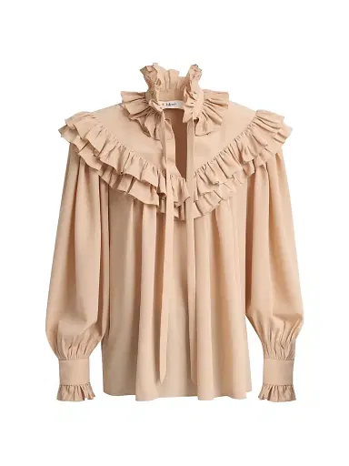 Chloé Women's Ruffle-Yoke Silk Blouse - Light Brown | Thumbnail 1 Chloé Women's Ruffle-Yoke Silk Blouse - Light Brown | Thumbnail 1