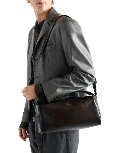 Prada Men's Antiqued Leather Shoulder Bag - Green | Thumbnail 2 Prada Men's Antiqued Leather Shoulder Bag - Green | Thumbnail 2