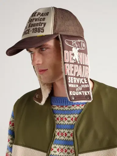 KAPITAL Denim Repair Service Fleece-Trimmed Printed Canvas and Mesh Trucker Cap - Men | Thumbnail 2 KAPITAL Denim Repair Service Fleece-Trimmed Printed Canvas and Mesh Trucker Cap - Men | Thumbnail 2