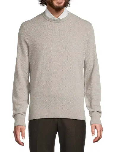 CORNELIANI Men's Two-Tone Wool-Cashmere Sweater - Natural | Thumbnail 3 CORNELIANI Men's Two-Tone Wool-Cashmere Sweater - Natural | Thumbnail 3