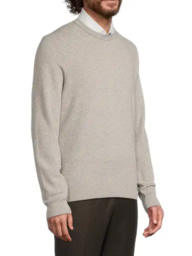 CORNELIANI Men's Two-Tone Wool-Cashmere Sweater - Natural | Thumbnail 4 CORNELIANI Men's Two-Tone Wool-Cashmere Sweater - Natural | Thumbnail 4