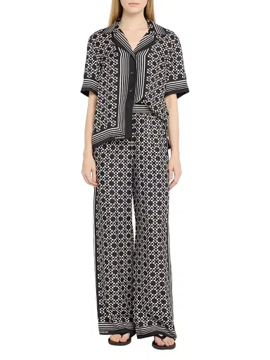 SIMKHAI Women's Koda Geometric Satin Camp Shirt - Black | Thumbnail 2 SIMKHAI Women's Koda Geometric Satin Camp Shirt - Black | Thumbnail 2