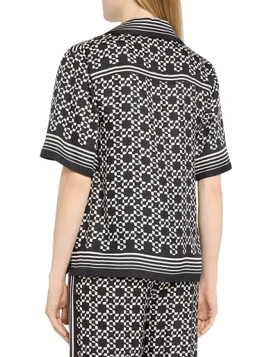 SIMKHAI Women's Koda Geometric Satin Camp Shirt - Black | Thumbnail 4 SIMKHAI Women's Koda Geometric Satin Camp Shirt - Black | Thumbnail 4