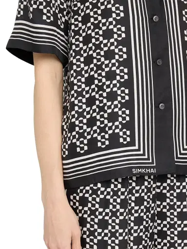 SIMKHAI Women's Koda Geometric Satin Camp Shirt - Black | Thumbnail 5 SIMKHAI Women's Koda Geometric Satin Camp Shirt - Black | Thumbnail 5