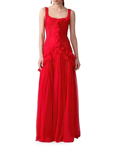 Carolina Herrera Women's Gathered Silk Ruffle Gown - Scarlet | Thumbnail 2 Carolina Herrera Women's Gathered Silk Ruffle Gown - Scarlet | Thumbnail 2