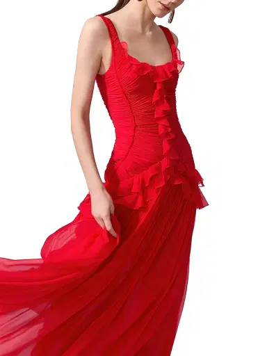 Carolina Herrera Women's Gathered Silk Ruffle Gown - Scarlet | Thumbnail 4 Carolina Herrera Women's Gathered Silk Ruffle Gown - Scarlet | Thumbnail 4