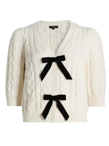 Rails Women's Clarissa Bow-Detail Cotton-Blend Cardigan - Cables | Thumbnail 1 Rails Women's Clarissa Bow-Detail Cotton-Blend Cardigan - Cables | Thumbnail 1