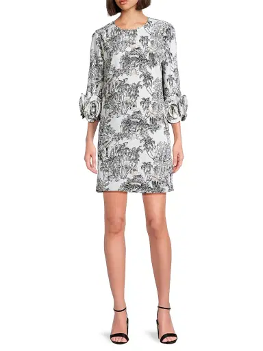 Lilly Pulitzer Women's Lu Rosette-Cuff Toile Crêpe Minidress - Coconut Toile | Thumbnail 2 Lilly Pulitzer Women's Lu Rosette-Cuff Toile Crêpe Minidress - Coconut Toile | Thumbnail 2