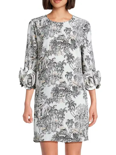 Lilly Pulitzer Women's Lu Rosette-Cuff Toile Crêpe Minidress - Coconut Toile | Thumbnail 3 Lilly Pulitzer Women's Lu Rosette-Cuff Toile Crêpe Minidress - Coconut Toile | Thumbnail 3