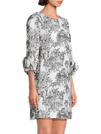 Lilly Pulitzer Women's Lu Rosette-Cuff Toile Crêpe Minidress - Coconut Toile | Thumbnail 4 Lilly Pulitzer Women's Lu Rosette-Cuff Toile Crêpe Minidress - Coconut Toile | Thumbnail 4