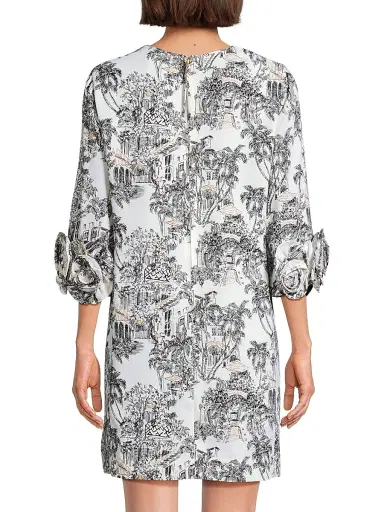 Lilly Pulitzer Women's Lu Rosette-Cuff Toile Crêpe Minidress - Coconut Toile | Thumbnail 5 Lilly Pulitzer Women's Lu Rosette-Cuff Toile Crêpe Minidress - Coconut Toile | Thumbnail 5