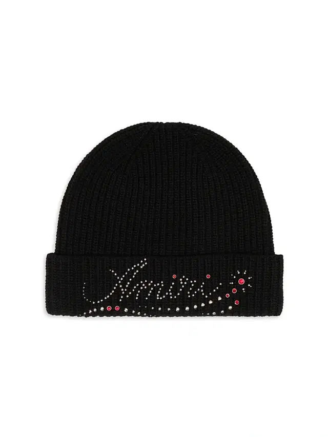Men's Logo-Studded Wool Beanie - Black Men's Logo-Studded Wool Beanie - Black