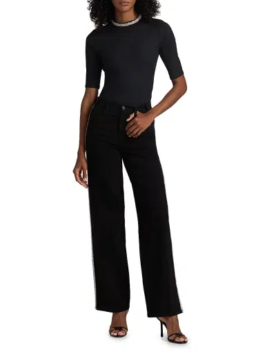 Generation Love Women's Erika Crystal-Embellished High-Rise Wide Leg Jeans - Black | Thumbnail 2 Generation Love Women's Erika Crystal-Embellished High-Rise Wide Leg Jeans - Black | Thumbnail 2