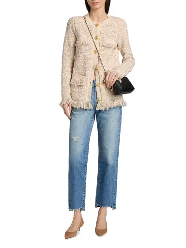 L'AGENCE Women's Kastoria Fringe-Trim Cotton-Blend Tweed Cardigan - Natural Multi Boucle | Thumbnail 2 L'AGENCE Women's Kastoria Fringe-Trim Cotton-Blend Tweed Cardigan - Natural Multi Boucle | Thumbnail 2