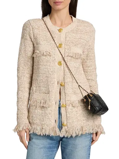 L'AGENCE Women's Kastoria Fringe-Trim Cotton-Blend Tweed Cardigan - Natural Multi Boucle | Thumbnail 3 L'AGENCE Women's Kastoria Fringe-Trim Cotton-Blend Tweed Cardigan - Natural Multi Boucle | Thumbnail 3