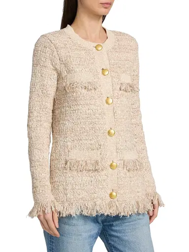L'AGENCE Women's Kastoria Fringe-Trim Cotton-Blend Tweed Cardigan - Natural Multi Boucle | Thumbnail 4 L'AGENCE Women's Kastoria Fringe-Trim Cotton-Blend Tweed Cardigan - Natural Multi Boucle | Thumbnail 4