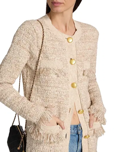 L'AGENCE Women's Kastoria Fringe-Trim Cotton-Blend Tweed Cardigan - Natural Multi Boucle | Thumbnail 6 L'AGENCE Women's Kastoria Fringe-Trim Cotton-Blend Tweed Cardigan - Natural Multi Boucle | Thumbnail 6