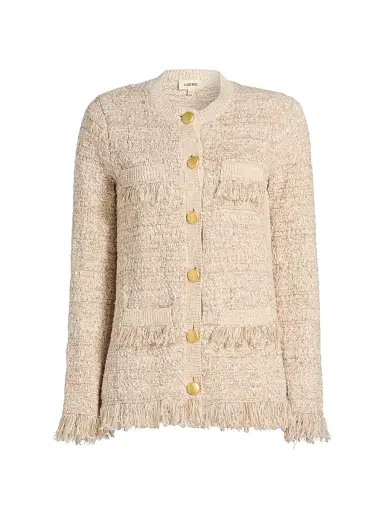 L'AGENCE Women's Kastoria Fringe-Trim Cotton-Blend Tweed Cardigan - Natural Multi Boucle | Thumbnail 1 L'AGENCE Women's Kastoria Fringe-Trim Cotton-Blend Tweed Cardigan - Natural Multi Boucle | Thumbnail 1