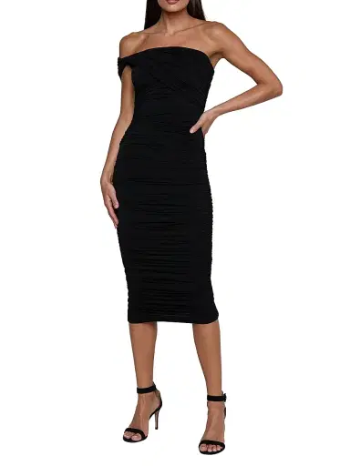 L'AGENCE Women's Cheryl Shirred One-Shoulder Midi-Dress - Black | Thumbnail 2 L'AGENCE Women's Cheryl Shirred One-Shoulder Midi-Dress - Black | Thumbnail 2