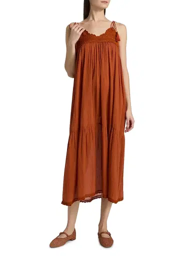 Ulla Johnson Women's Linnea Cotton V-Neck Midi-Dress - Sienna | Thumbnail 2 Ulla Johnson Women's Linnea Cotton V-Neck Midi-Dress - Sienna | Thumbnail 2