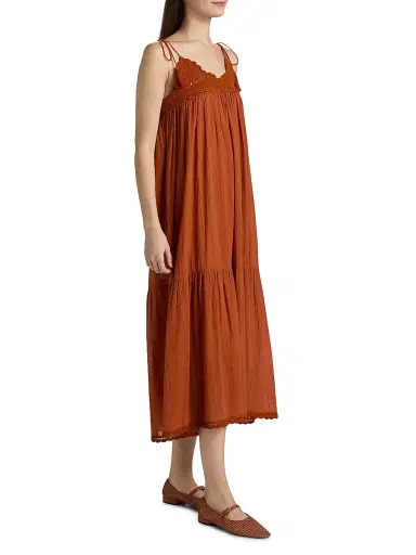 Ulla Johnson Women's Linnea Cotton V-Neck Midi-Dress - Sienna | Thumbnail 4 Ulla Johnson Women's Linnea Cotton V-Neck Midi-Dress - Sienna | Thumbnail 4