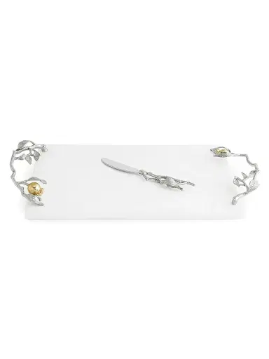 Michael Aram Pomegranate Silver & Gold Cheeseboard & Spreader - Grey White | Thumbnail 1 Michael Aram Pomegranate Silver & Gold Cheeseboard & Spreader - Grey White | Thumbnail 1