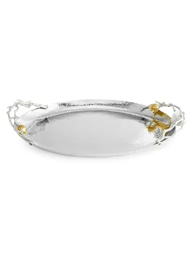 Michael Aram Pomegranate Silver & Gold Oval Tray | Thumbnail 1 Michael Aram Pomegranate Silver & Gold Oval Tray | Thumbnail 1