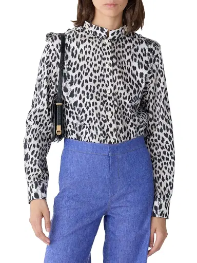 CALLAS MILANO Women's Mika Band-Collar Shirt in Cheetah Print | Thumbnail 2 CALLAS MILANO Women's Mika Band-Collar Shirt in Cheetah Print | Thumbnail 2