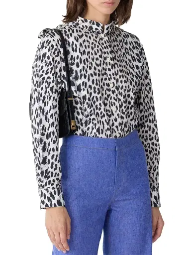 CALLAS MILANO Women's Mika Band-Collar Shirt in Cheetah Print | Thumbnail 3 CALLAS MILANO Women's Mika Band-Collar Shirt in Cheetah Print | Thumbnail 3