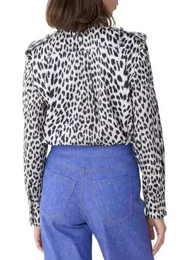 CALLAS MILANO Women's Mika Band-Collar Shirt in Cheetah Print | Thumbnail 4 CALLAS MILANO Women's Mika Band-Collar Shirt in Cheetah Print | Thumbnail 4