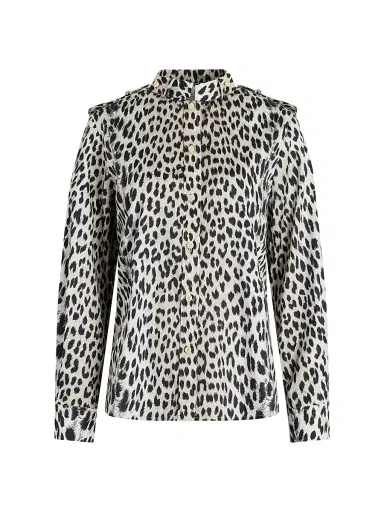 CALLAS MILANO Women's Mika Band-Collar Shirt in Cheetah Print | Thumbnail 1 CALLAS MILANO Women's Mika Band-Collar Shirt in Cheetah Print | Thumbnail 1