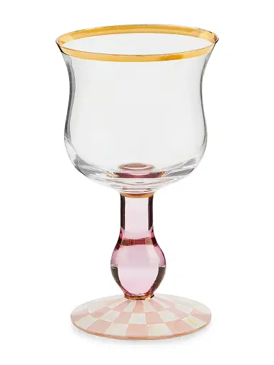 MacKenzie-Childs Rosy Check Wine Glass | Thumbnail 1 MacKenzie-Childs Rosy Check Wine Glass | Thumbnail 1