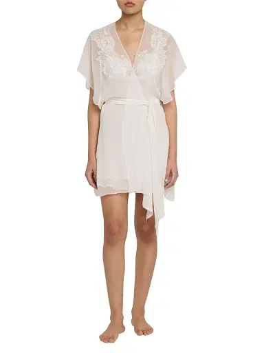 Christine Lingerie Women's Floral Appliqué Silk Chiffon Robe | Thumbnail 2 Christine Lingerie Women's Floral Appliqué Silk Chiffon Robe | Thumbnail 2