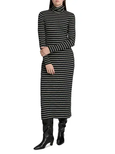 Proenza Schouler White Label Women's Frances Striped Turtleneck Midi-Dress - Black Mushroom | Thumbnail 3 Proenza Schouler White Label Women's Frances Striped Turtleneck Midi-Dress - Black Mushroom | Thumbnail 3