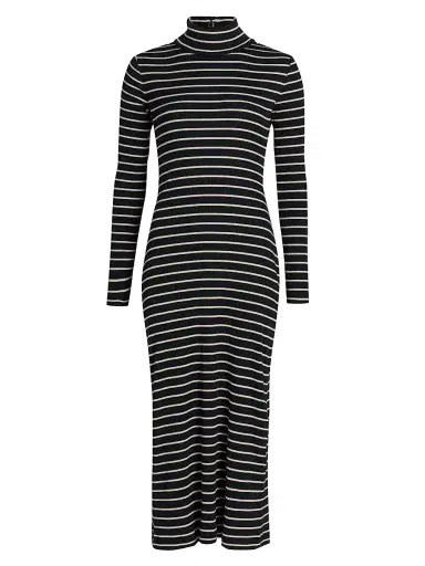 Proenza Schouler White Label Women's Frances Striped Turtleneck Midi-Dress - Black Mushroom | Thumbnail 1 Proenza Schouler White Label Women's Frances Striped Turtleneck Midi-Dress - Black Mushroom | Thumbnail 1