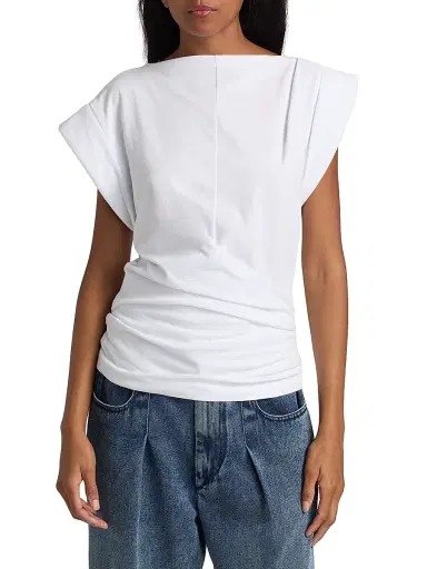 Isabel Marant Women's Maisan Draped Cotton Short-Sleeve Top - White | Thumbnail 3 Isabel Marant Women's Maisan Draped Cotton Short-Sleeve Top - White | Thumbnail 3