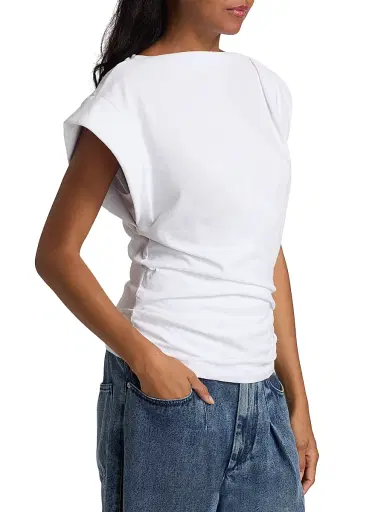 Isabel Marant Women's Maisan Draped Cotton Short-Sleeve Top - White | Thumbnail 4 Isabel Marant Women's Maisan Draped Cotton Short-Sleeve Top - White | Thumbnail 4