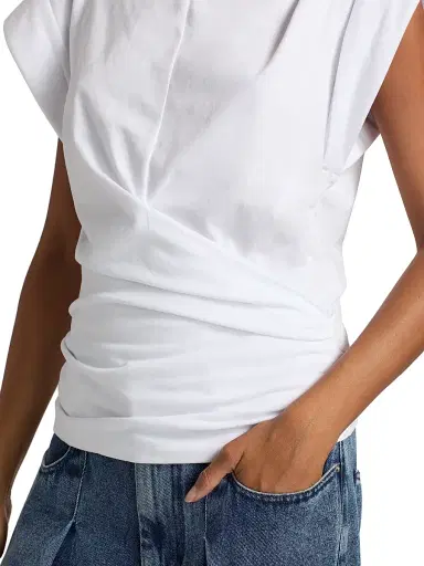 Isabel Marant Women's Maisan Draped Cotton Short-Sleeve Top - White | Thumbnail 6 Isabel Marant Women's Maisan Draped Cotton Short-Sleeve Top - White | Thumbnail 6