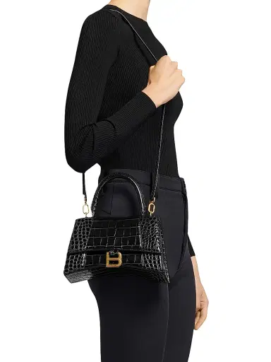 Balenciaga Women's Hourglass Handbag Crocodile Embossed - Black | Thumbnail 6 Balenciaga Women's Hourglass Handbag Crocodile Embossed - Black | Thumbnail 6