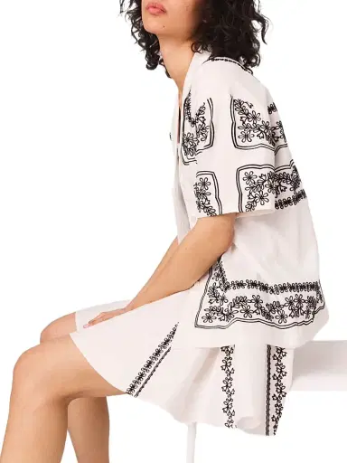 Maje Women's Short Sleeved Embroidered Shirt - Ecru Black | Thumbnail 7 Maje Women's Short Sleeved Embroidered Shirt - Ecru Black | Thumbnail 7