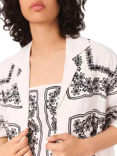 Maje Women's Short Sleeved Embroidered Shirt - Ecru Black | Thumbnail 8 Maje Women's Short Sleeved Embroidered Shirt - Ecru Black | Thumbnail 8