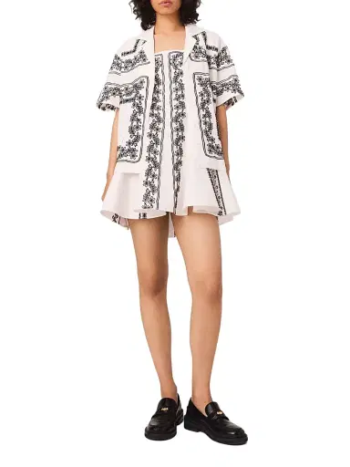 Maje Women's Short Sleeved Embroidered Shirt - Ecru Black | Thumbnail 9 Maje Women's Short Sleeved Embroidered Shirt - Ecru Black | Thumbnail 9