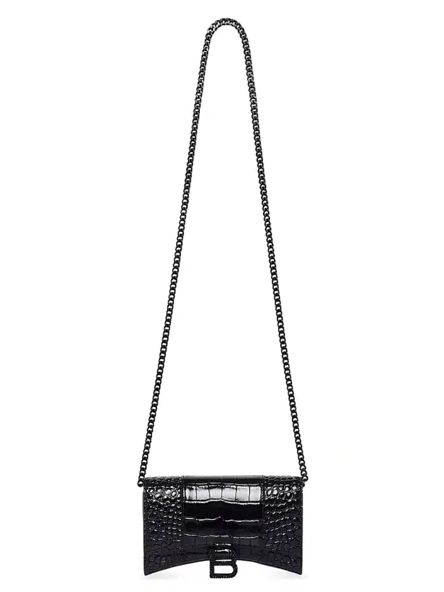 Women's Hourglass Wallet With Chain Crocodile Embossed With Rhinestones - Black Women's Hourglass Wallet With Chain Crocodile Embossed With Rhinestones - Black