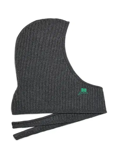 Ganni Women's Core Rib-Knit Wool-Blend Balaclava - Charcoal Grey | Thumbnail 2 Ganni Women's Core Rib-Knit Wool-Blend Balaclava - Charcoal Grey | Thumbnail 2