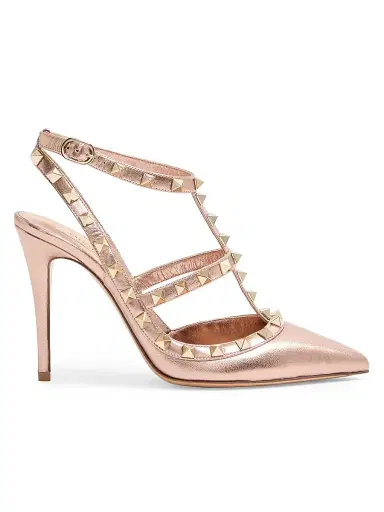 Valentino Garavani Women's Rockstud 100MM Pumps in Laminated Nappa Leather - Rose Cannelle - Size 10.5 | Thumbnail 1 Valentino Garavani Women's Rockstud 100MM Pumps in Laminated Nappa Leather - Rose Cannelle - Size 10.5 | Thumbnail 1