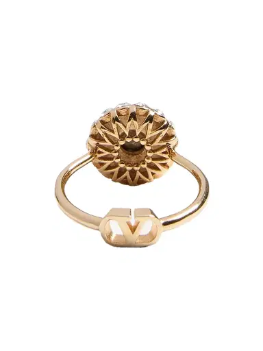 Valentino Garavani Women's VLogo Signature Ring in Metal, Enamel and Crystals - Gold Pink | Thumbnail 5 Valentino Garavani Women's VLogo Signature Ring in Metal, Enamel and Crystals - Gold Pink | Thumbnail 5