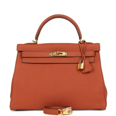 HERMÈS Pre-owned Hermes Special Order (HSS) Kelly Retourne 32 Cuivre Verso Togo Gold Hardware | Thumbnail 1 HERMÈS Pre-owned Hermes Special Order (HSS) Kelly Retourne 32 Cuivre Verso Togo Gold Hardware | Thumbnail 1