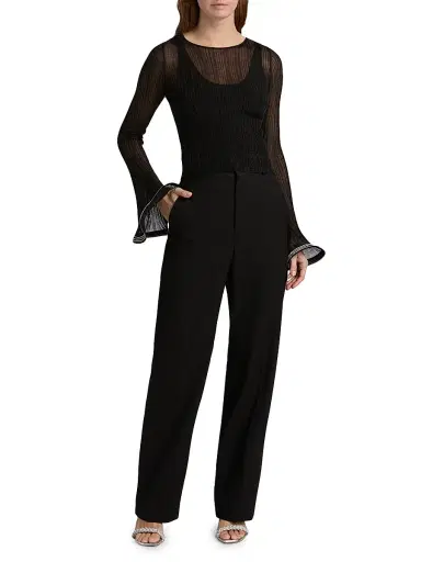SIMKHAI Women's Maebry Flared Sleeve Rib-Knit Top - Black | Thumbnail 2 SIMKHAI Women's Maebry Flared Sleeve Rib-Knit Top - Black | Thumbnail 2