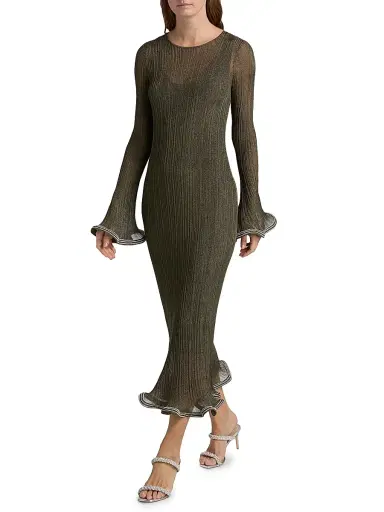 Simkhai Women's Chessie Metallic Flared Hem Rib-Knit Midi-Dress | Thumbnail 2 Simkhai Women's Chessie Metallic Flared Hem Rib-Knit Midi-Dress | Thumbnail 2